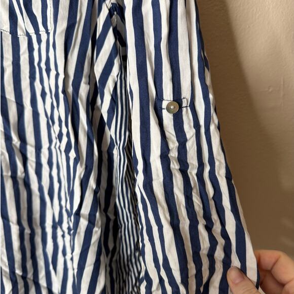 Jane + Delancey Plus 1X Blue White Stripe Button-Up Roll-Tab Sleeve Tunic Shirt - Picture 4 of 8